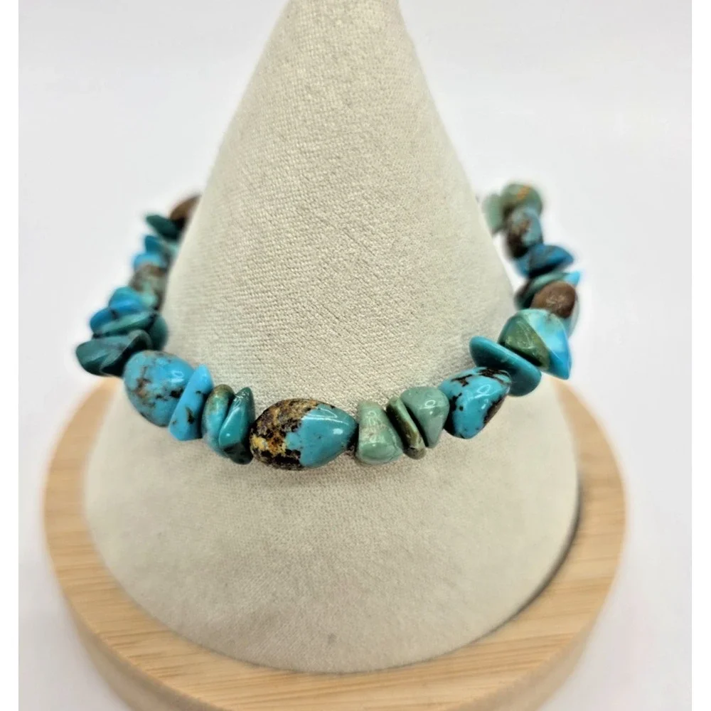 American Turquoise Gemstone Bracelet Natural Stretchy 6.25